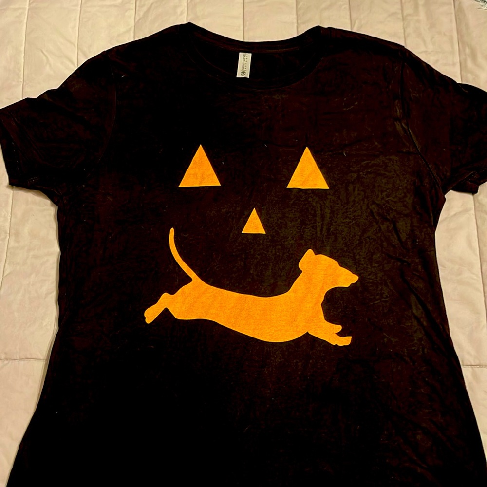 Halloween Doxie Dachshund smile Black T shirt size XL Brand New with tags 🎃